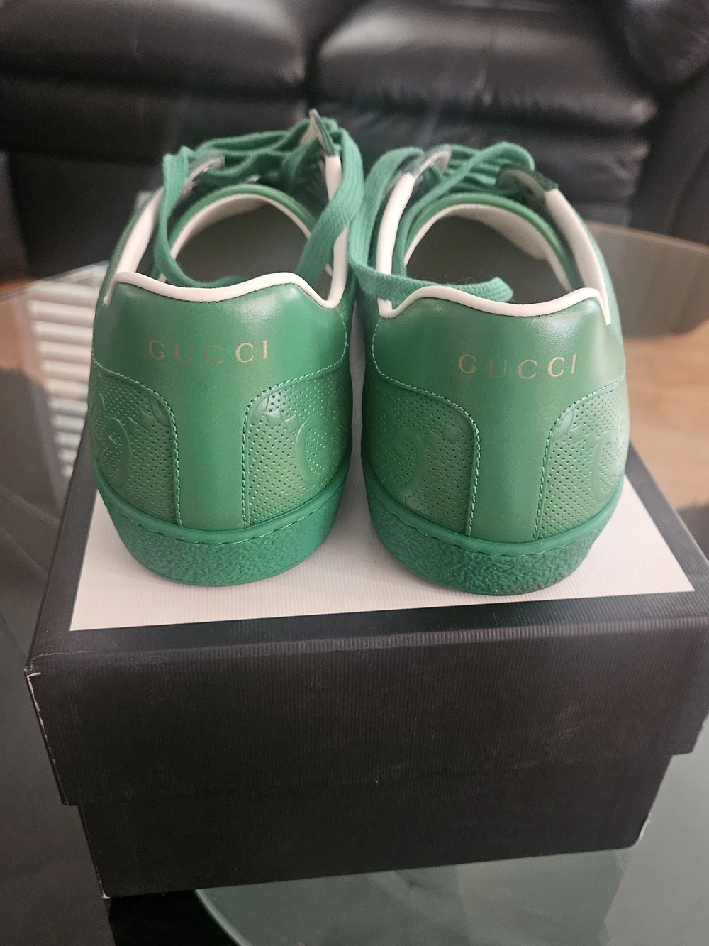 Gucci Green Embossed GG Leather Low-Top Sneakers
